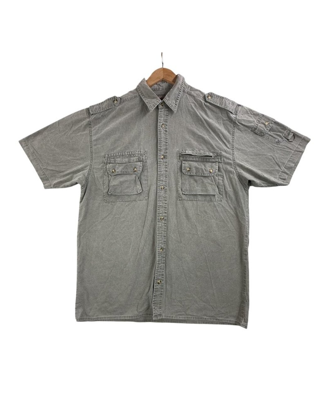 Zeppelin Shirt Mens XL Green Solid Button Up Short Sleeve Safari Utility Pockets